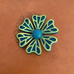 Vintage 1960s Blue and Green Flower Brooch